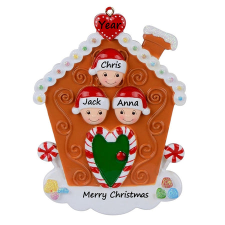 Personalized Gingerbread House Family of 3 Christmas Ornament