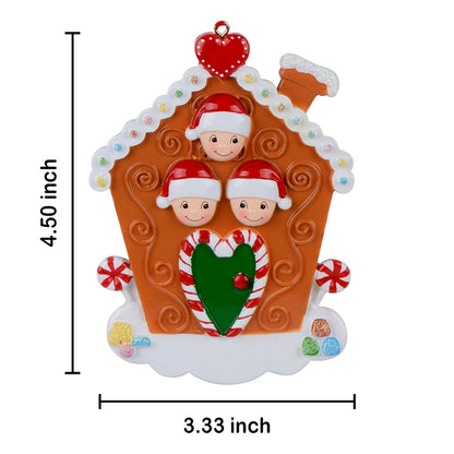 Personalized Gingerbread House Family of 3 Christmas Ornament
