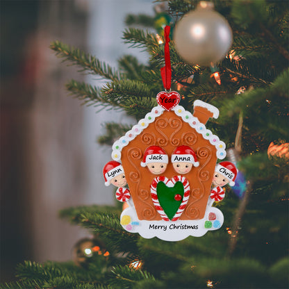 Personalized Gingerbread House Family of 4 Christmas Ornament