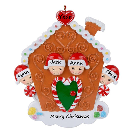 Personalized Gingerbread House Family of 4 Christmas Ornament