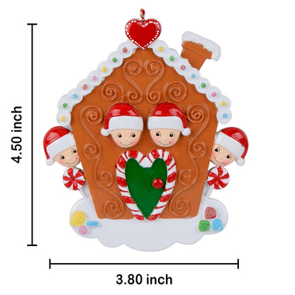 Personalized Gingerbread House Family of 4 Christmas Ornament