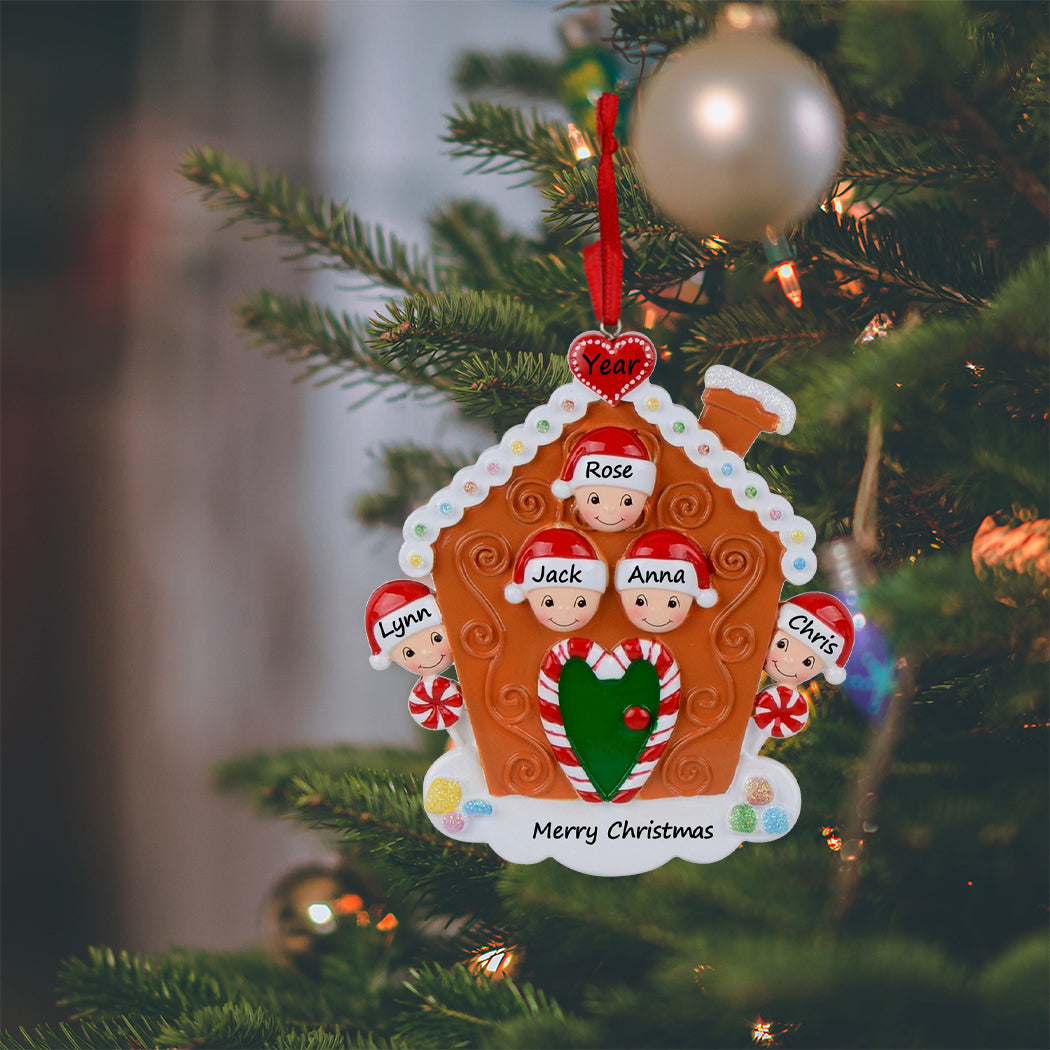 Personalized Gingerbread House Family of 5 Christmas Ornament