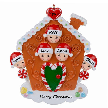 Personalized Gingerbread House Family of 5 Christmas Ornament