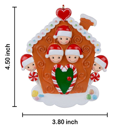 Personalized Gingerbread House Family of 5 Christmas Ornament
