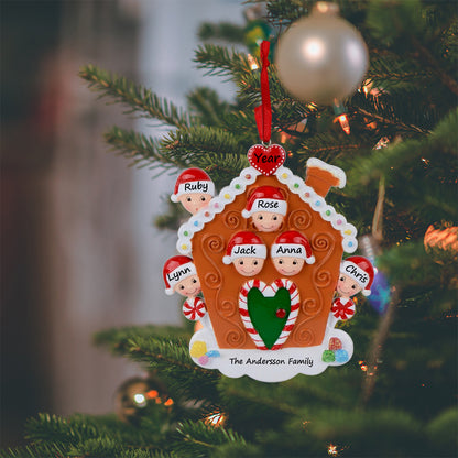 Personalized Gingerbread House Family of 6 Christmas Ornament