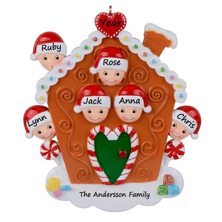Personalized Gingerbread House Family of 6 Christmas Ornament