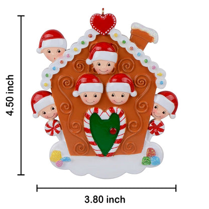 Personalized Gingerbread House Family of 6 Christmas Ornament