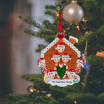 Personalized Gingerbread House Family of 7 Christmas Ornament