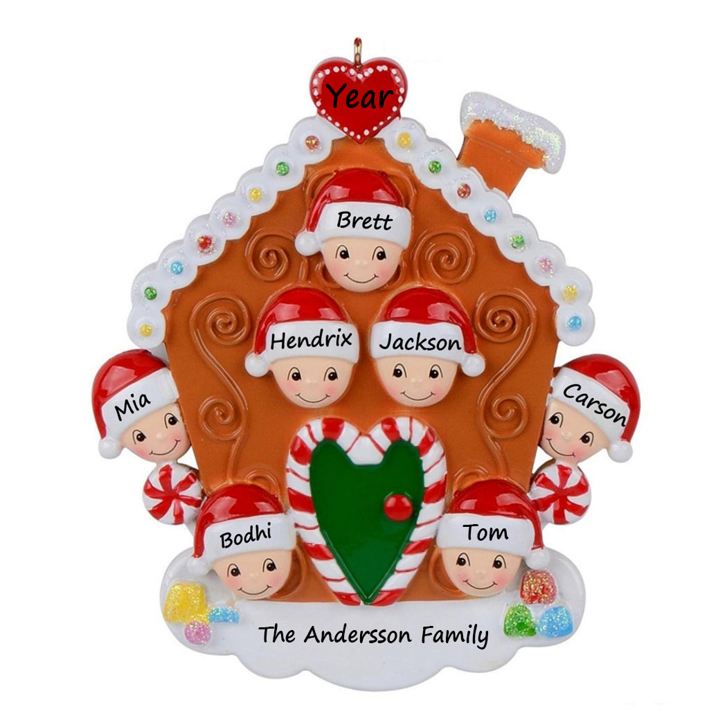 Personalized Gingerbread House Family of 7 Christmas Ornament