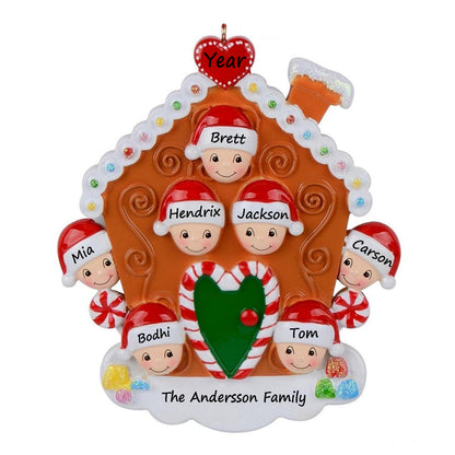 Personalized Gingerbread House Family of 7 Christmas Ornament