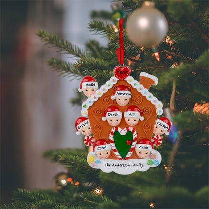 Personalized Gingerbread House Family of 8 Christmas Ornament