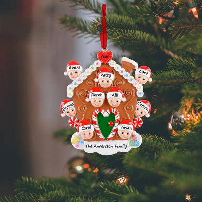 Personalized Gingerbread House Family of 9 Christmas Ornament