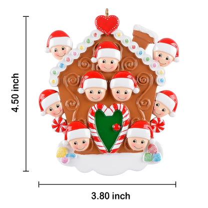 Personalized Gingerbread House Family of 9 Christmas Ornament