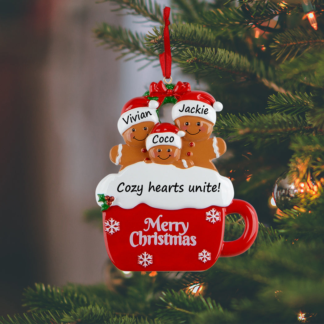 Personalized Gingerbread Mug Family of 3 Christmas Ornament