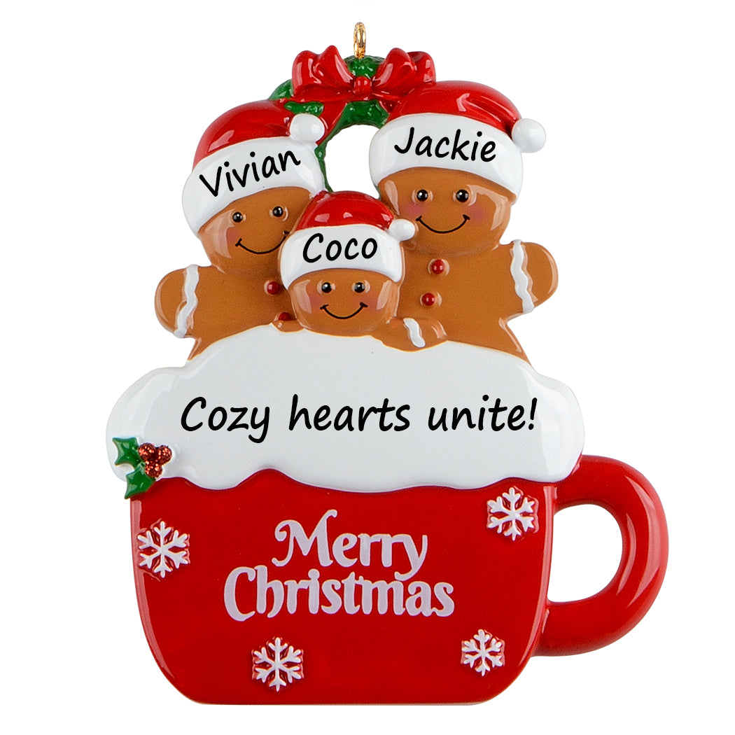 Personalized Gingerbread Mug Family of 3 Christmas Ornament