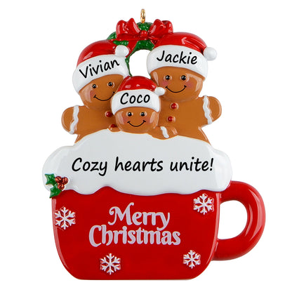 Personalized Gingerbread Mug Family of 3 Christmas Ornament
