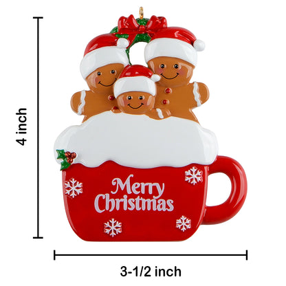 Personalized Gingerbread Mug Family of 3 Christmas Ornament