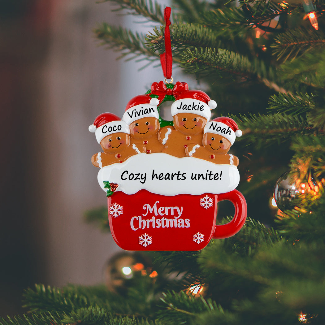 Personalized Gingerbread Mug Family of 4 Christmas Ornament