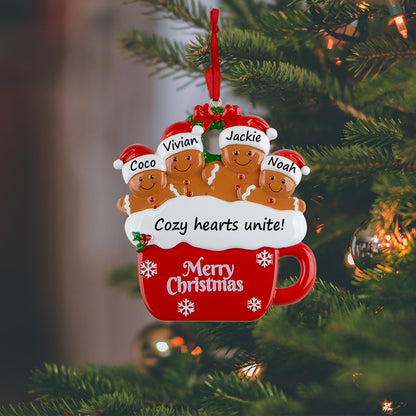 Personalized Gingerbread Mug Family of 4 Christmas Ornament