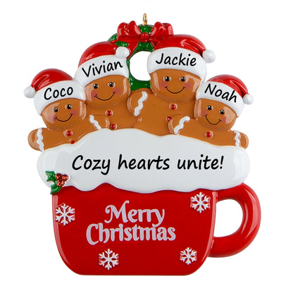 Personalized Gingerbread Mug Family of 4 Christmas Ornament
