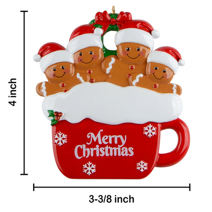 Personalized Gingerbread Mug Family of 4 Christmas Ornament