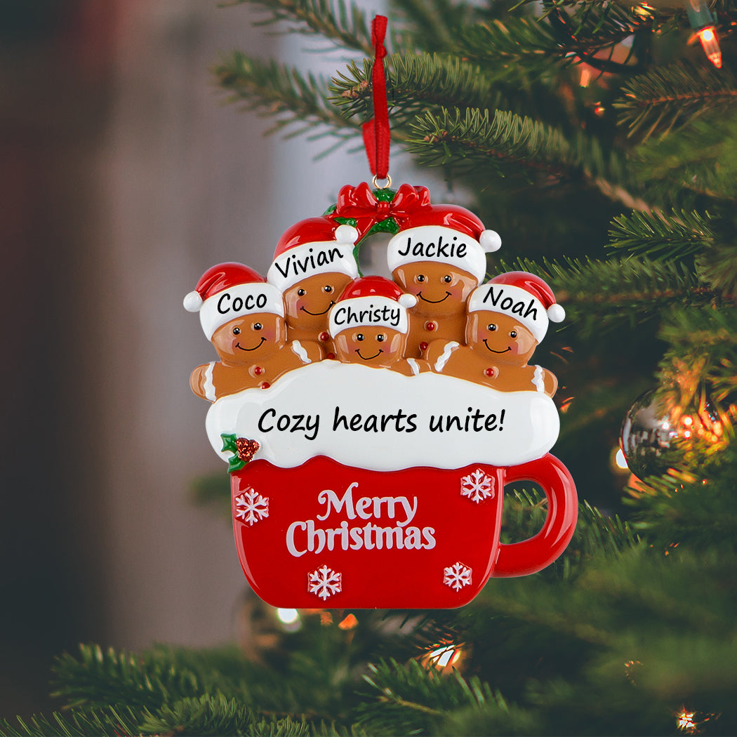 Personalized Gingerbread Mug Family of 5 Christmas Ornament