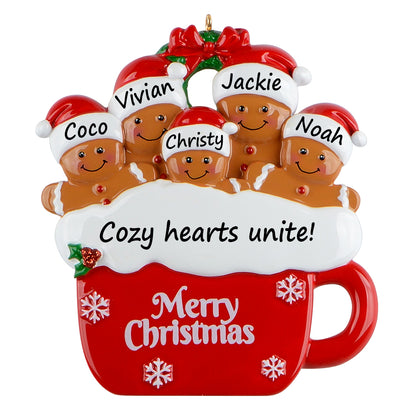 Personalized Gingerbread Mug Family of 5 Christmas Ornament