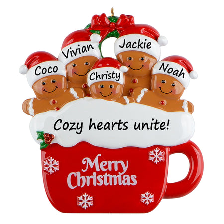 Personalized Gingerbread Mug Family of 5 Christmas Ornament