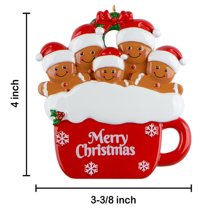 Personalized Gingerbread Mug Family of 5 Christmas Ornament