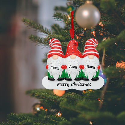 Personalized Gnome Family of 3 Christmas Ornament