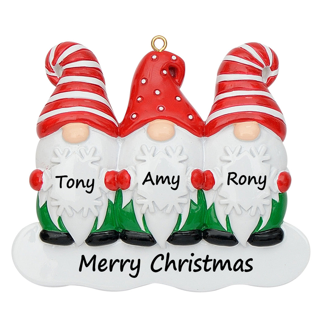 Personalized Gnome Family of 3 Christmas Ornament