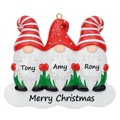 Personalized Gnome Family of 3 Christmas Ornament