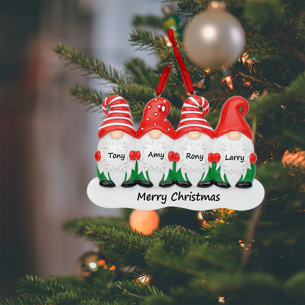 Personalized Gnome Family of 4 Christmas Ornament