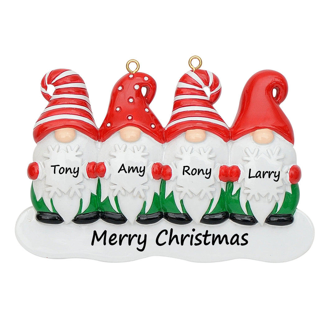 Personalized Gnome Family of 4 Christmas Ornament