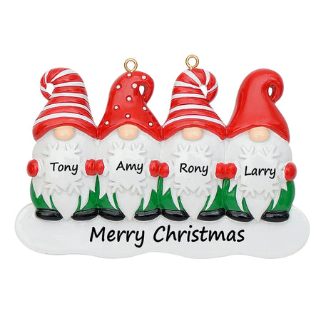 Personalized Gnome Family of 4 Christmas Ornament