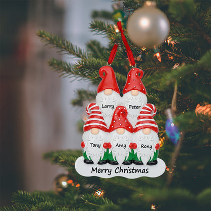 Personalized Gnome Family of 5 Christmas Ornament