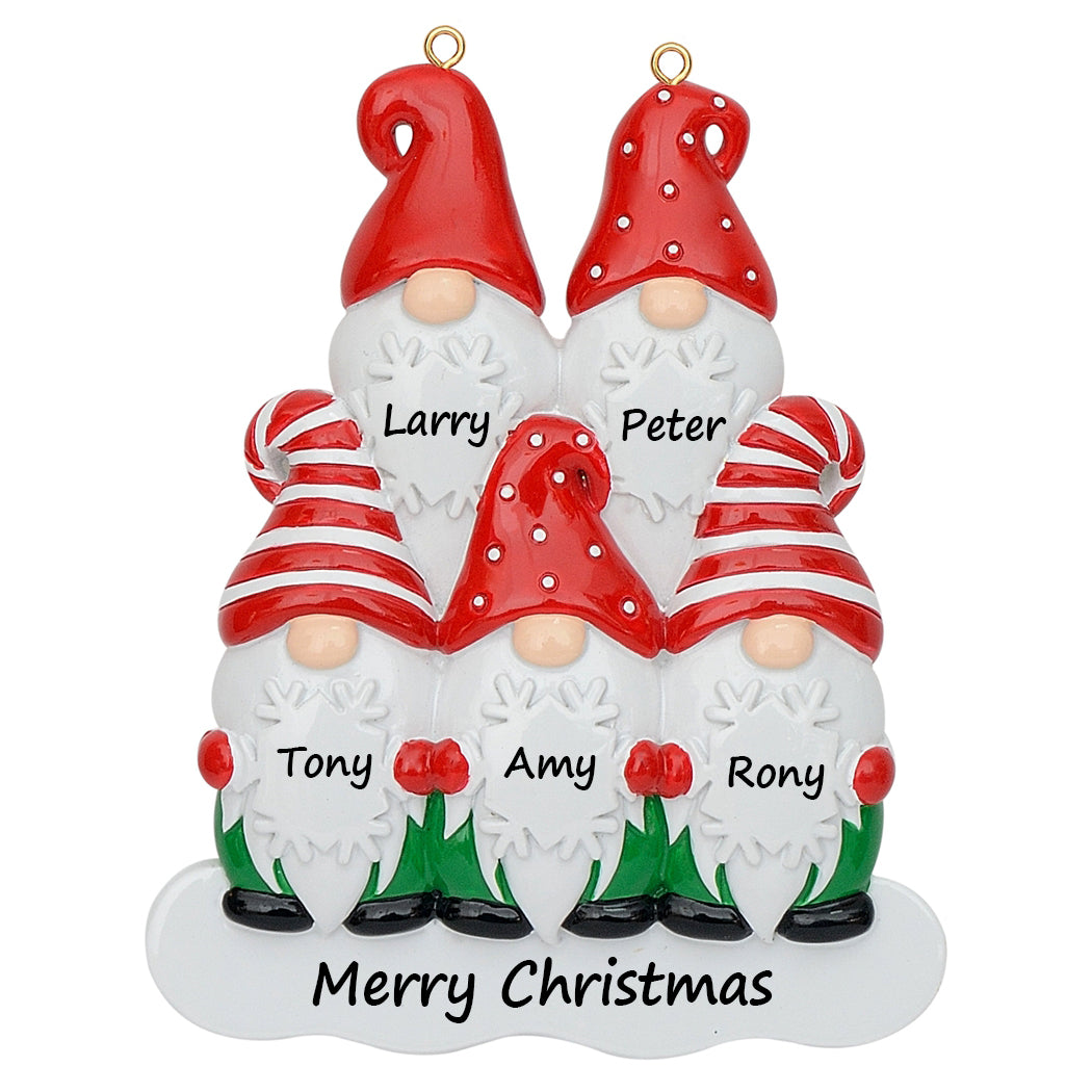 Personalized Gnome Family of 5 Christmas Ornament