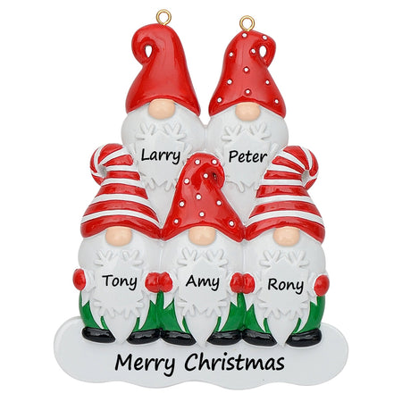 Personalized Gnome Family of 5 Christmas Ornament