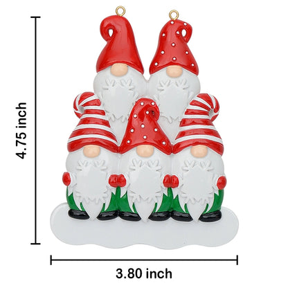 Personalized Gnome Family of 5 Christmas Ornament