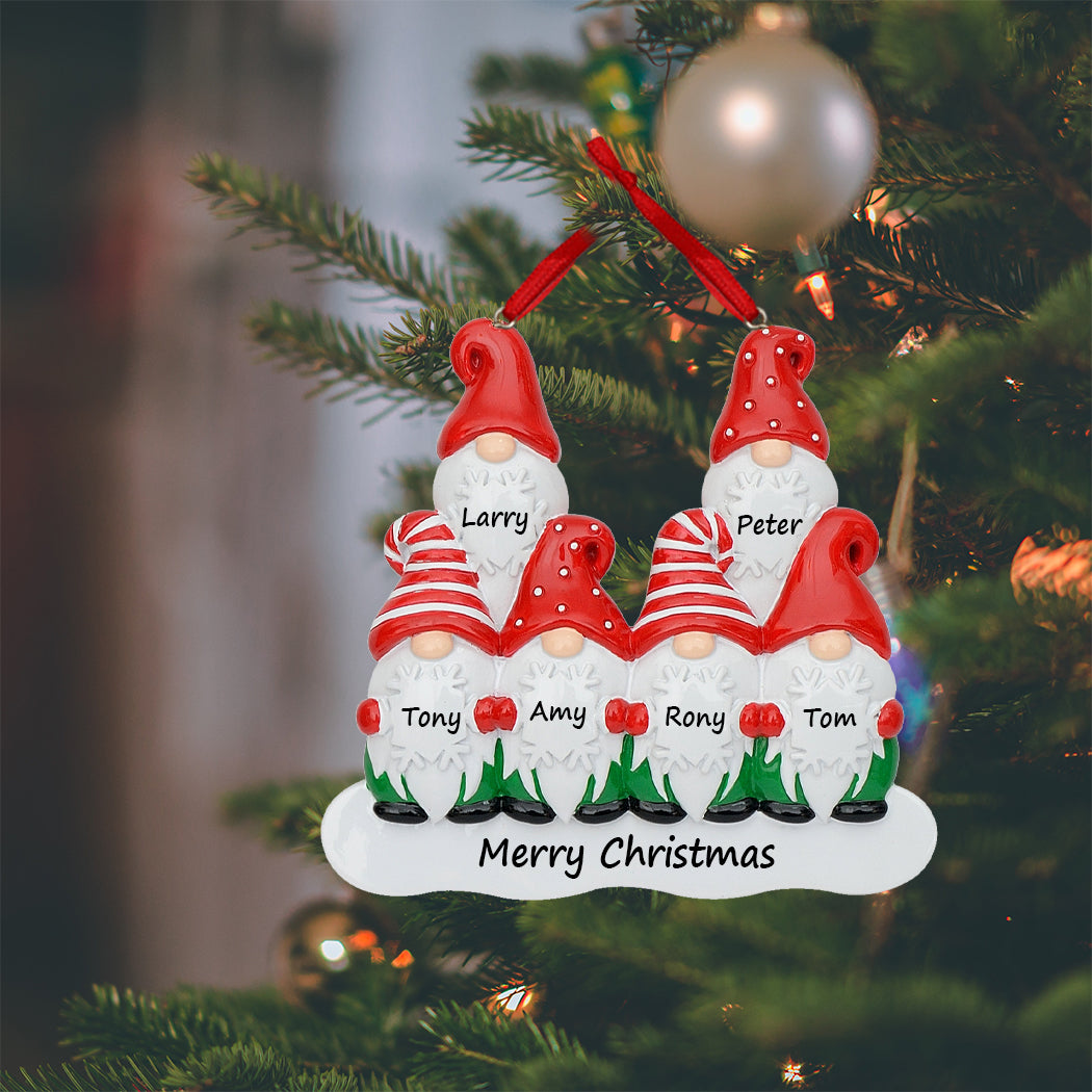 Personalized Gnome Family of 6 Christmas Ornament