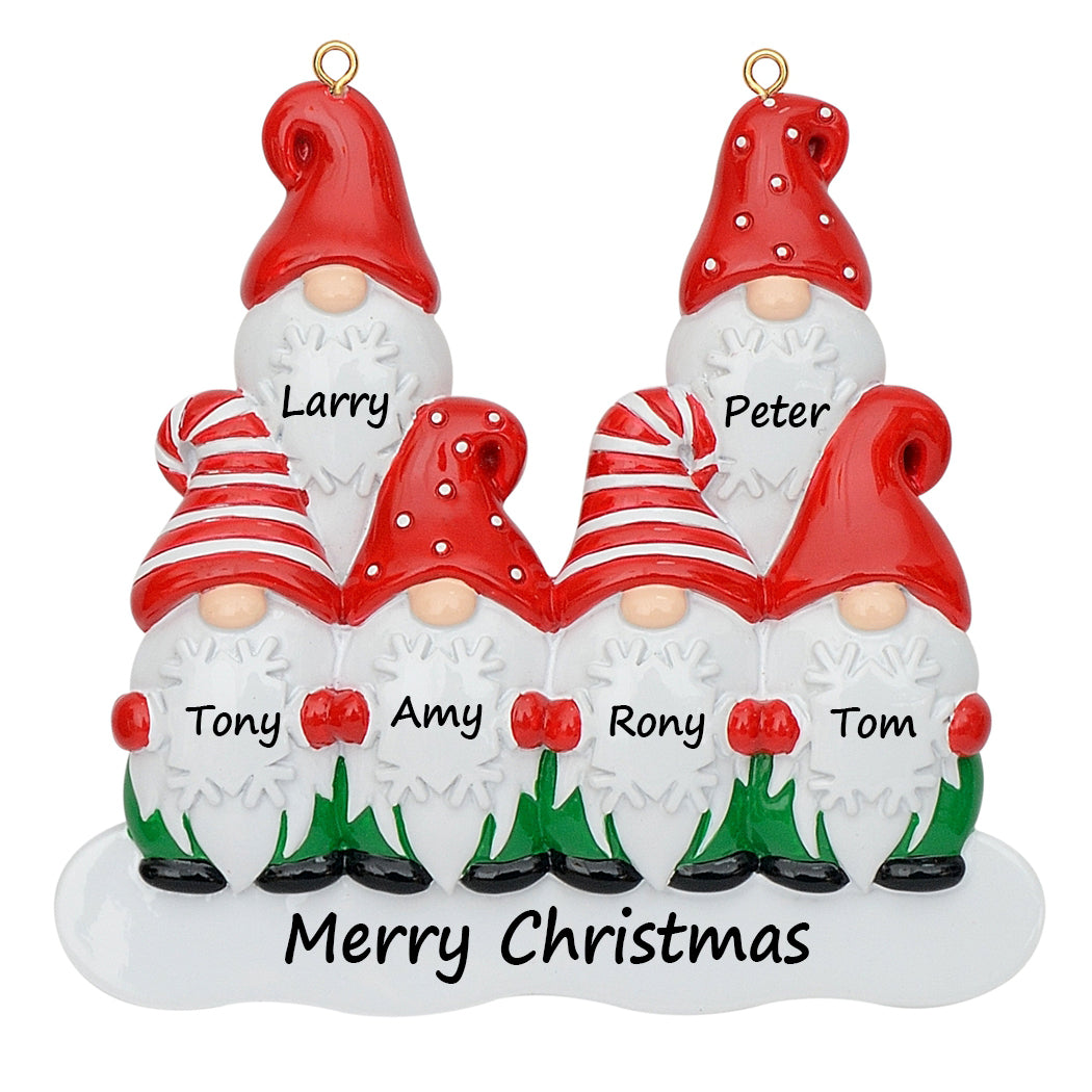 Personalized Gnome Family of 6 Christmas Ornament