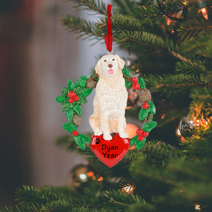 Personalized Golden Retriever Christmas Wreath Ornament
