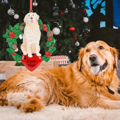 Personalized Golden Retriever Christmas Wreath Ornament