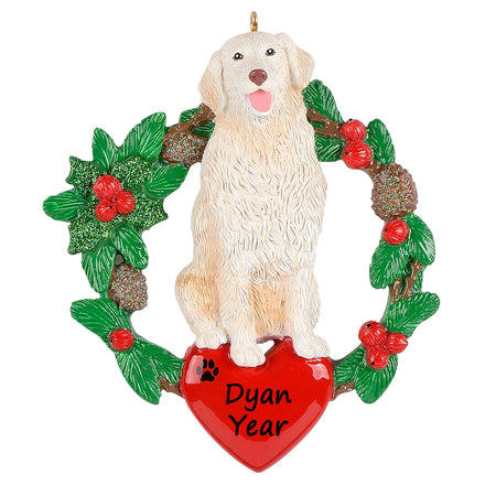 Personalized Golden Retriever Christmas Wreath Ornament