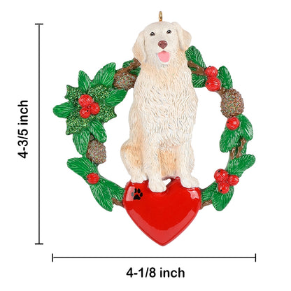 Personalized Golden Retriever Christmas Wreath Ornament