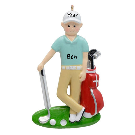 Personalized Golf Boy with Red Golf Bag Ornament