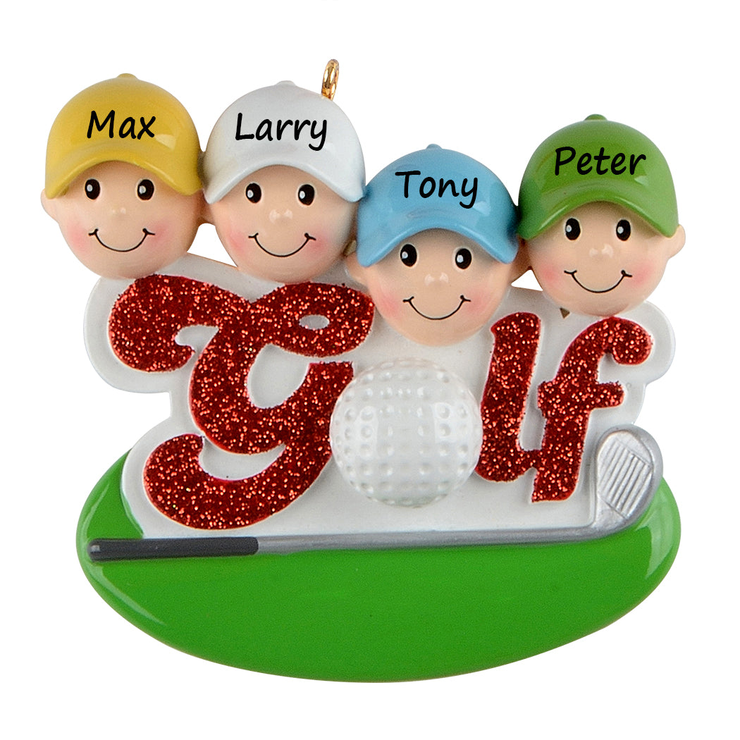Personalized Golf Friends Family of 4 Ornament