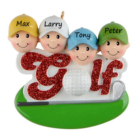 Personalized Golf Friends Family of 4 Ornament