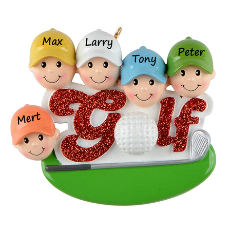 Personalized Golf Friends Family of 5 Ornament