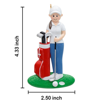 Personalized Golf Girl with Red Golf Bag Ornament